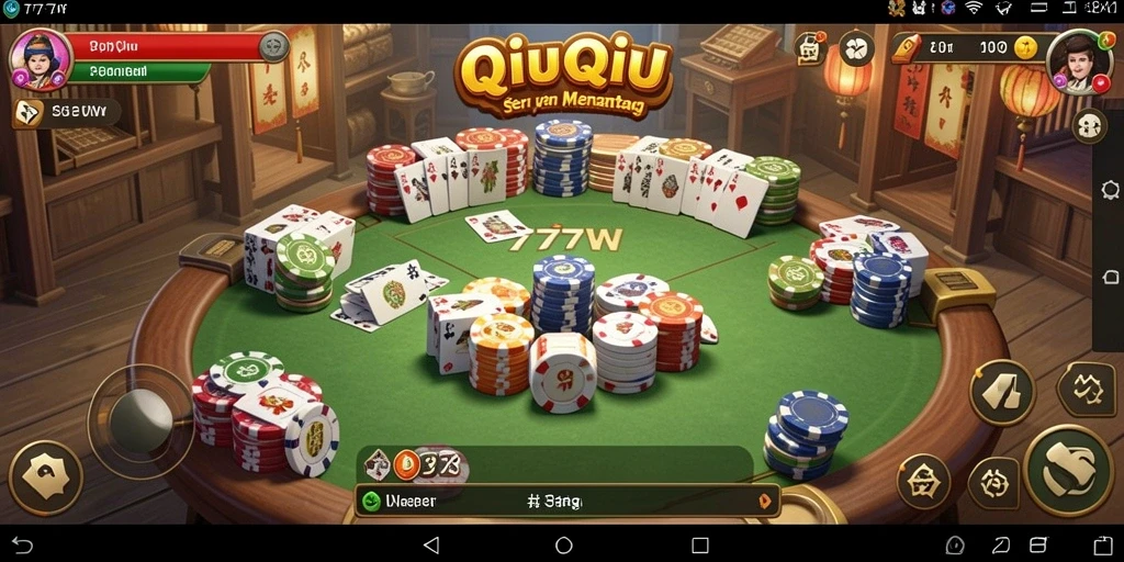 Tampilan gameplay seru dalam permainan QiuQiu 7777W.