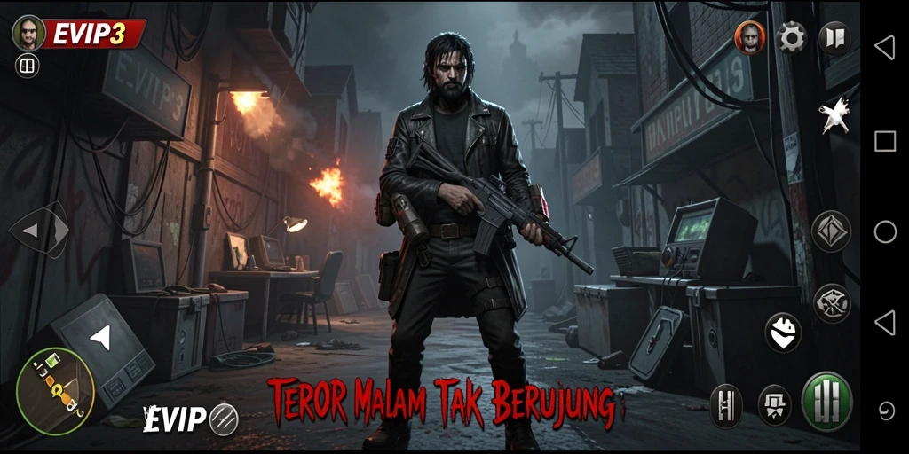 Screenshot gameplay EVIP3 menunjukkan suasana mencekam dan ketegangan tinggi.