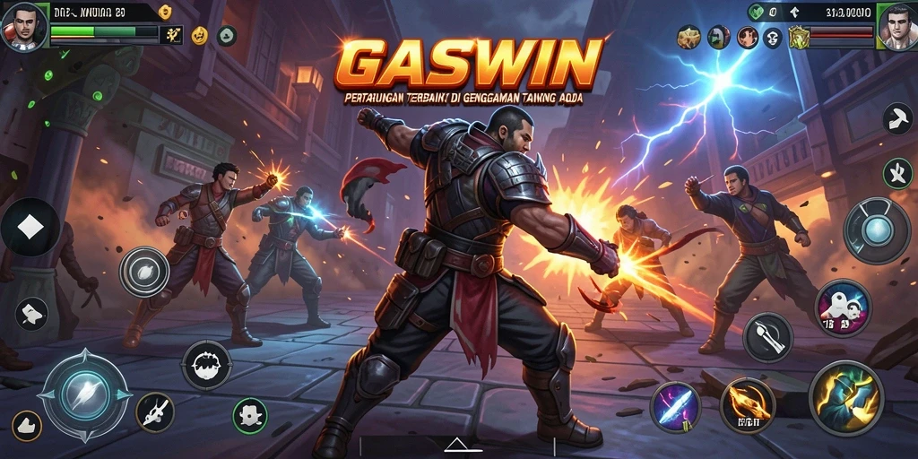 Gameplay GASWIN menunjukkan pertarungan akrobatik yang mendebarkan.