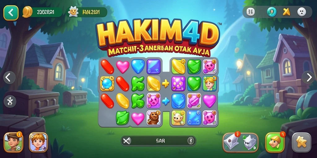 Tangkapan layar gameplay HAKIM4D saat mencocokkan batu permata.