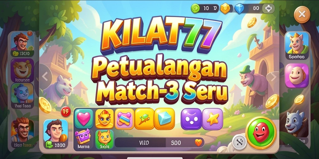 Tampilan screenshot utama KILAT77 menampilkan gameplay seru Match-3.