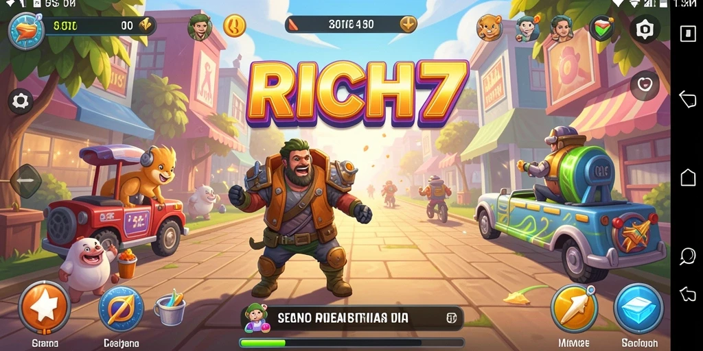 Tangkapan layar utama RICH7 memperlihatkan gameplay Arcade yang mendebarkan.